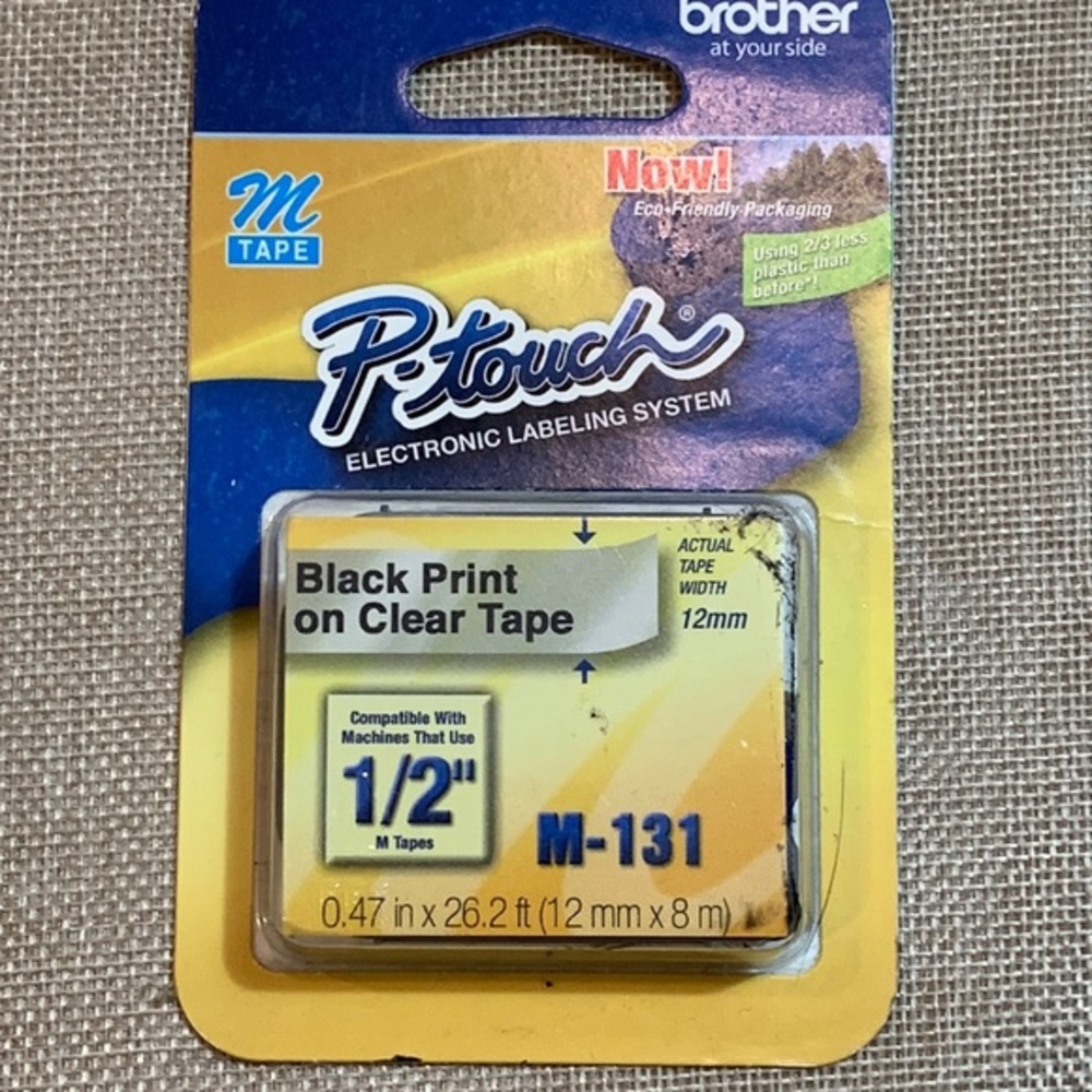 Brother P-Touch M-131 Tape: Black Print on Clear 1/2 Inch Wide